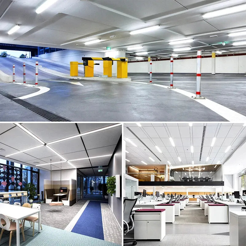 LED batten lights installed in office and retail spaces for uniform brightness.
