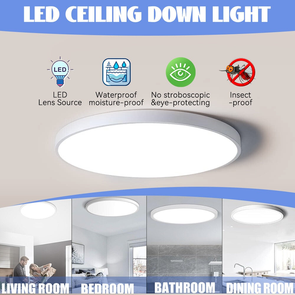 Round LED oyster lights providing bright, even lighting for living spaces.