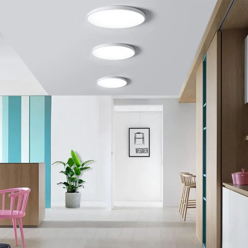Oyster ceiling lights installed in corridor for modern, even lighting